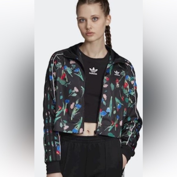 Adidas Bellista Allover Floral Cropped Track Jacket Small - Picture 1 of 8